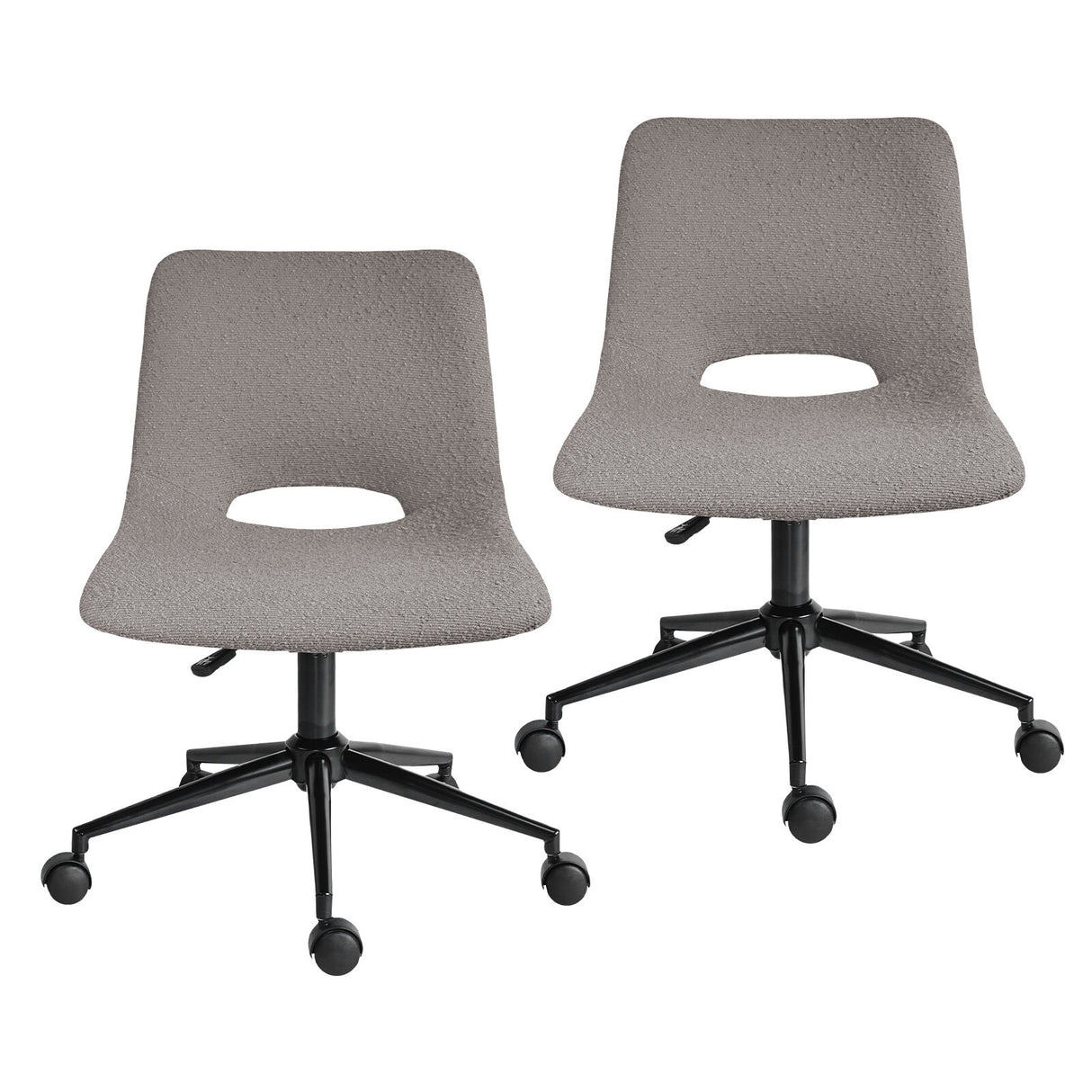 2 Set Office Desk Chair - Loop Yarn Fabric Home Swivel Chair Cut-Out Seat HALO GREY