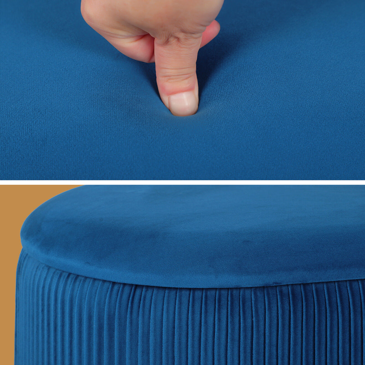 3 Piece Set Storage Ottoman - Blanket Box Velvet Padded Bench Stool FAYE BLUE