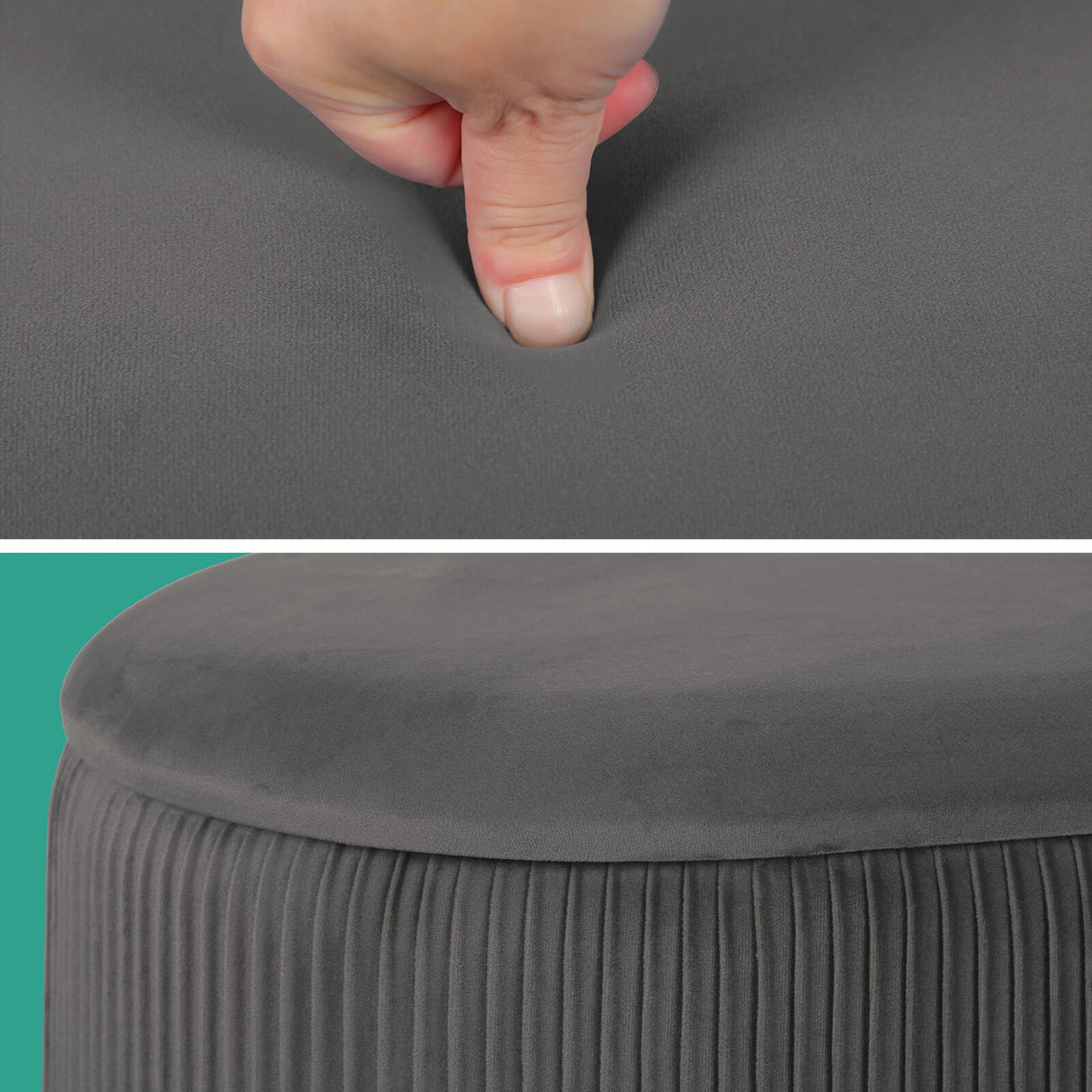 3 Piece Set Storage Ottoman - Blanket Box Velvet Padded Bench Stool FAYE GREY