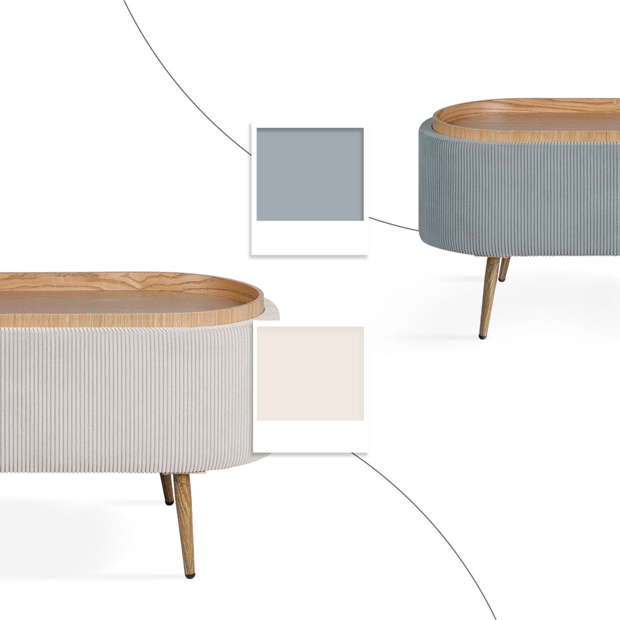 Coffee Table Storage Ottoman - Corduroy Padded Blanket Box Bench ESME CREAM