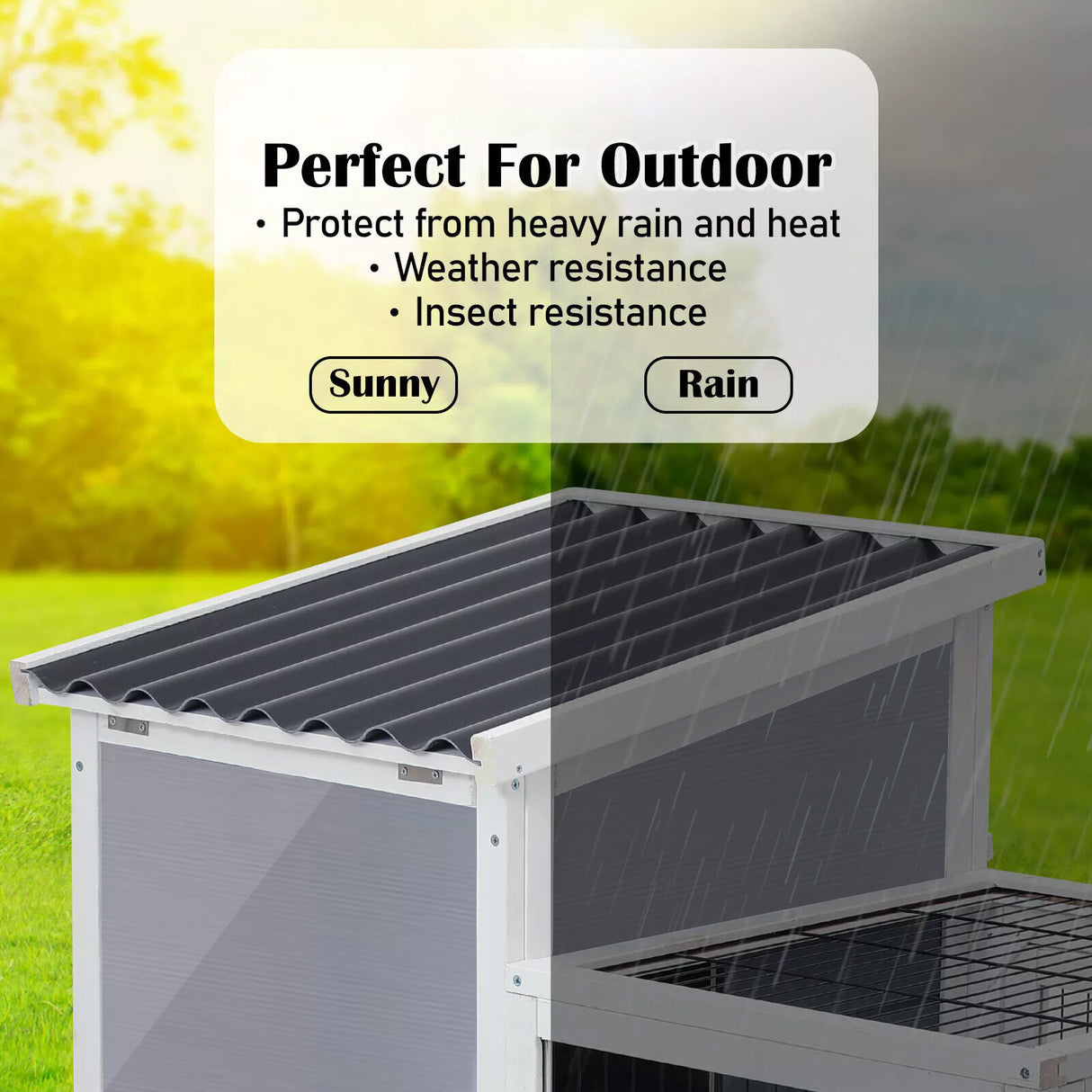 Rabbit Hutch Chicken Coop with Wheels 96.5 x 56 x 90.5cm 2 Storey Pet Cage Run HOPKINS