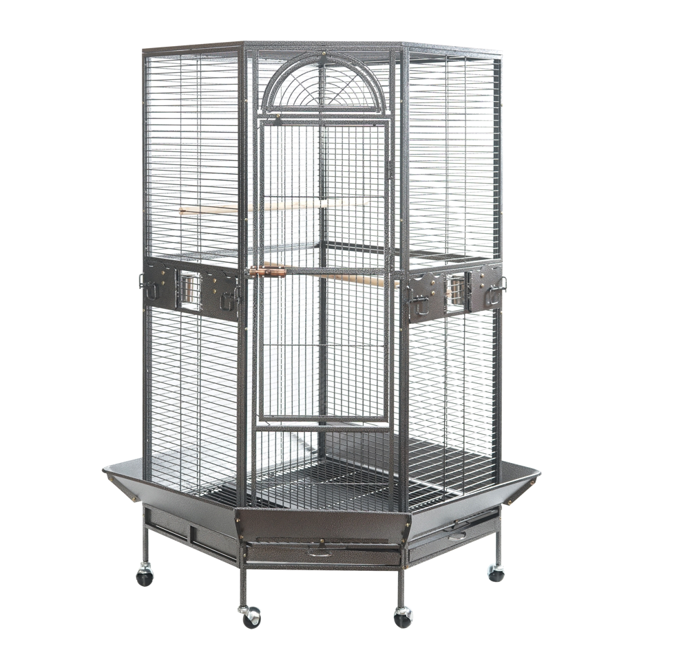 YES4PETS 161 cm XL Corner Bird Cage Pet Parrot Aviary Perch Castor Wheel Stand Black Silver