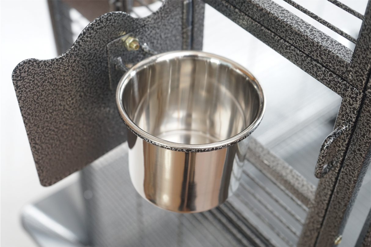 YES4PETS 161 cm XL Corner Bird Cage Pet Parrot Aviary Perch Castor Wheel Stand Black Silver