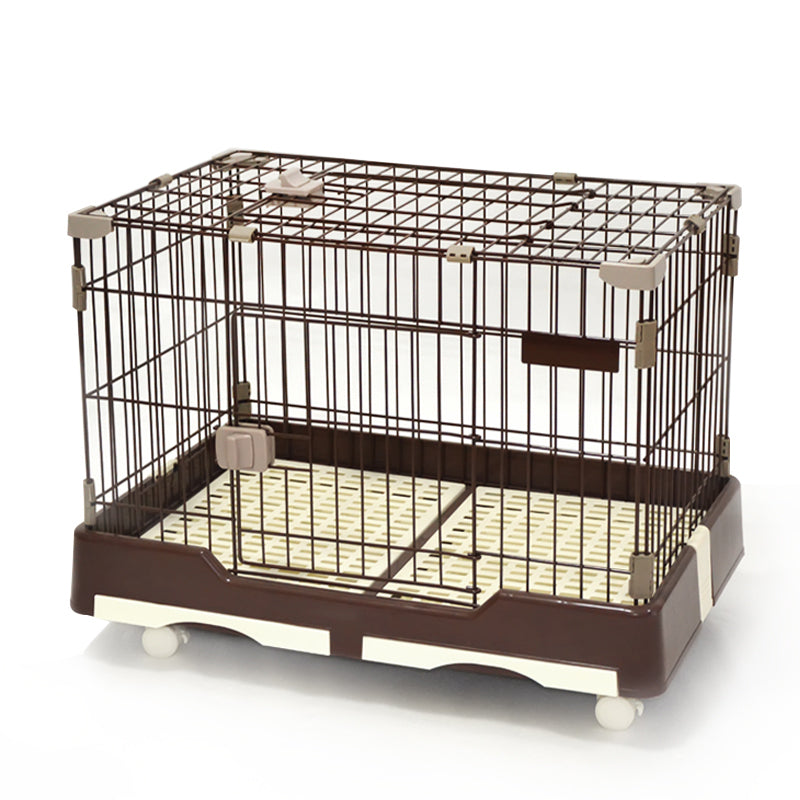 YES4PETS Large Brown Pet Dog Cage Cat Rabbit Crate Kennel With Potty Pad And Wheel