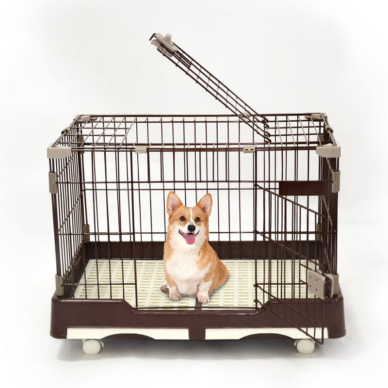 YES4PETS Large Brown Pet Dog Cage Cat Rabbit Crate Kennel With Potty Pad And Wheel