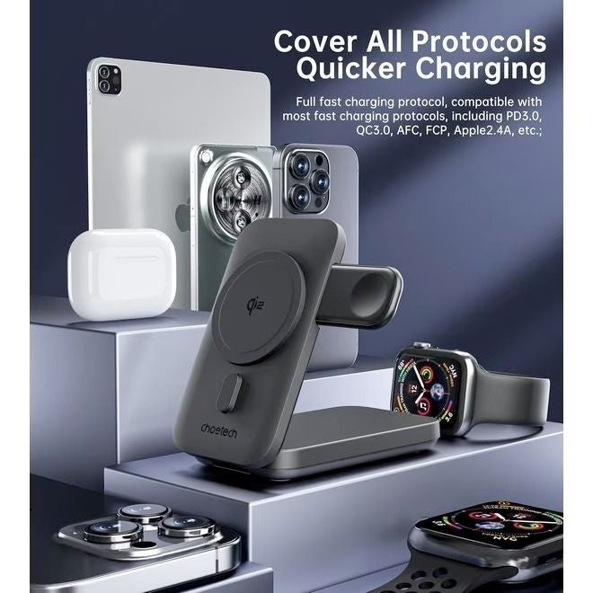 CHOETECH B750 Qi2 Certified 3-in-1 magnetic charger Stand with 10000mAh battery