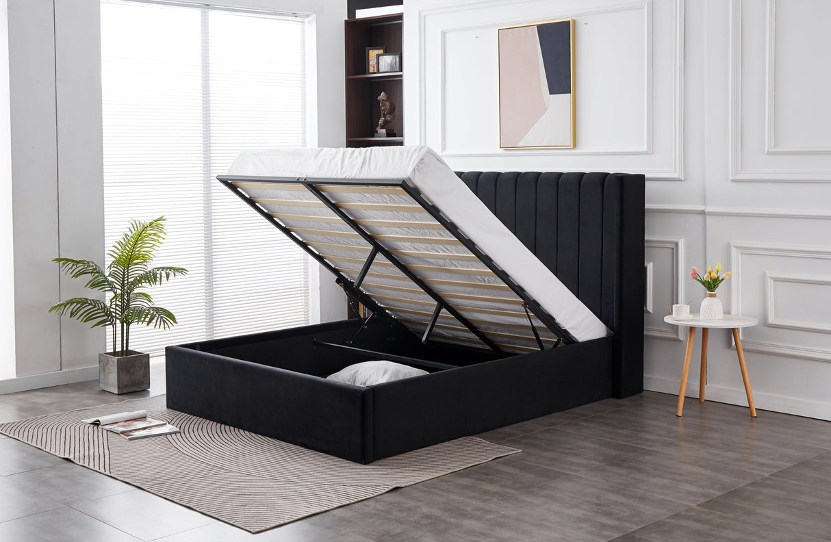 Hilton Black Velvet Gas Lift Bed - King