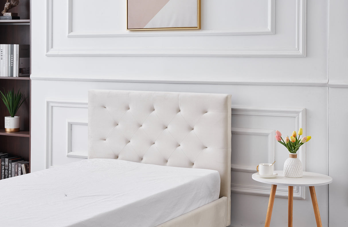 Winston Beige Velvet Tufted Bed - King Single