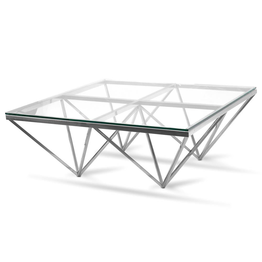 Pyramid Silver Square Coffee Table - Clear Glass