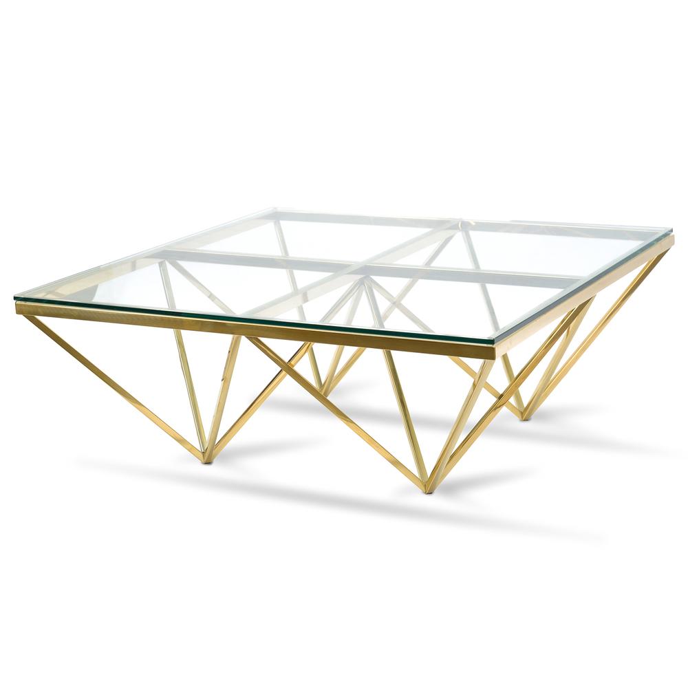 Pyramid Gold Square Coffee table - Clear Glass