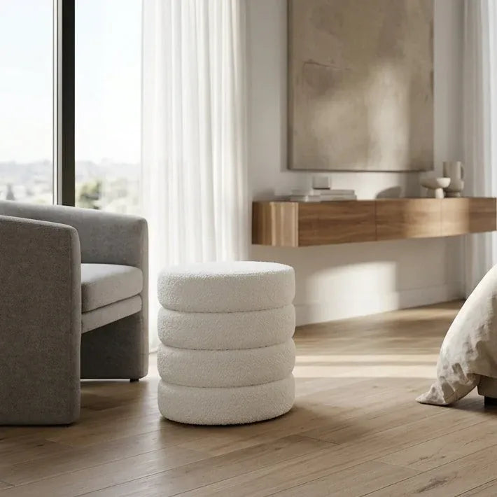 Interior Ave - Cleo White Boucle Ottoman