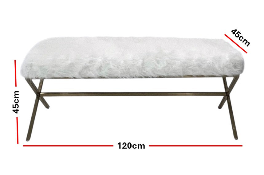 Interior Ave - Oxley Fur Bench - White & Gold