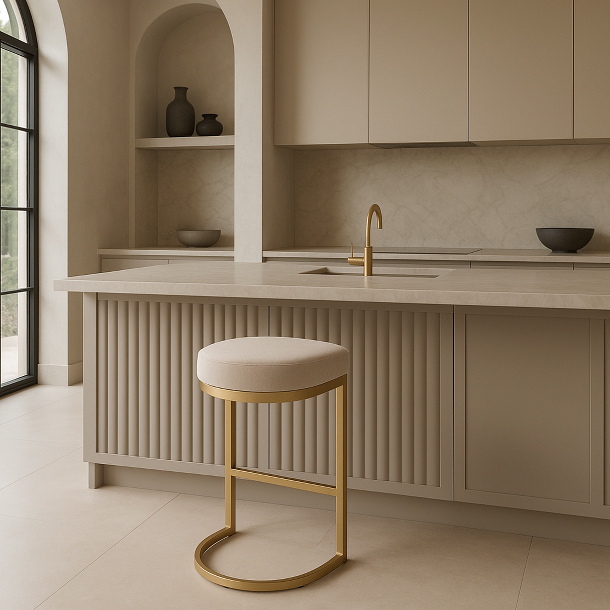 Interior Ave - Royale Light Taupe Velvet Kitchen Bar Stool