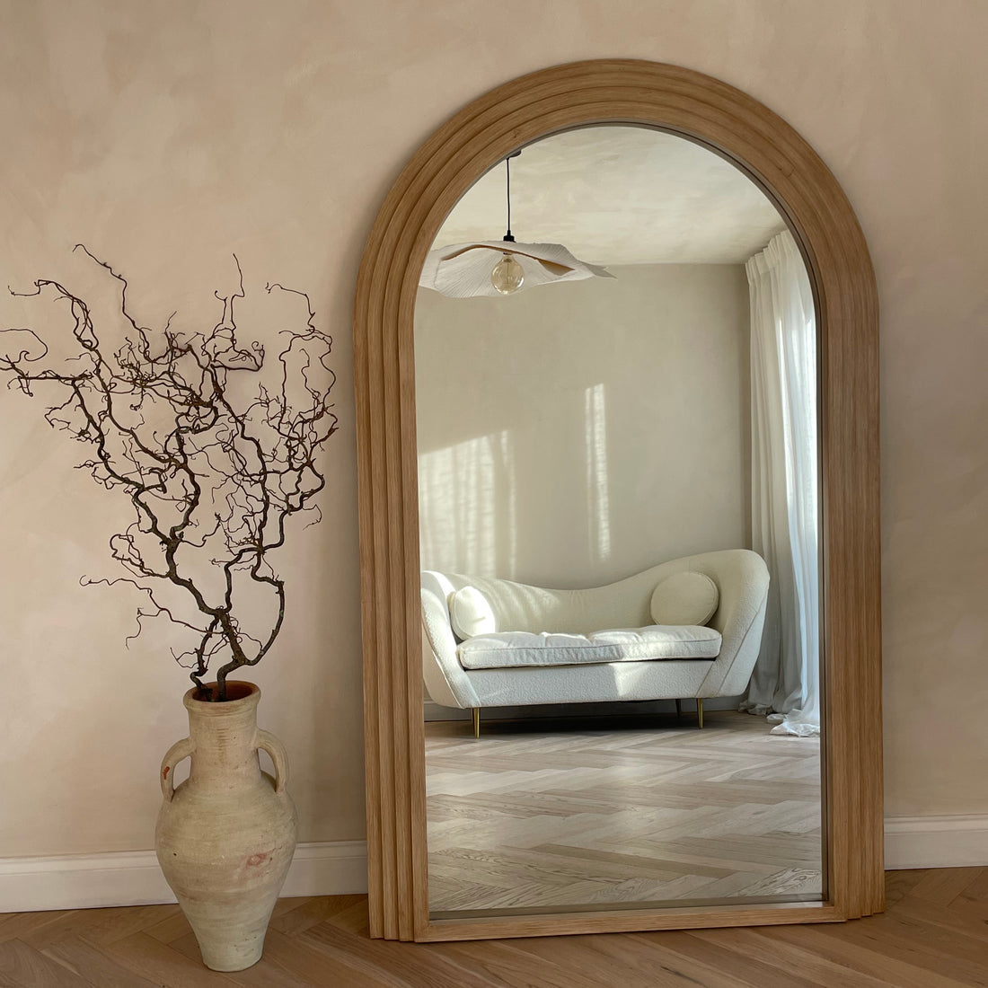 Interior Ave - Sierra Arched Step Mirror – Signature Sculptural Oak Wood Statement Piece
