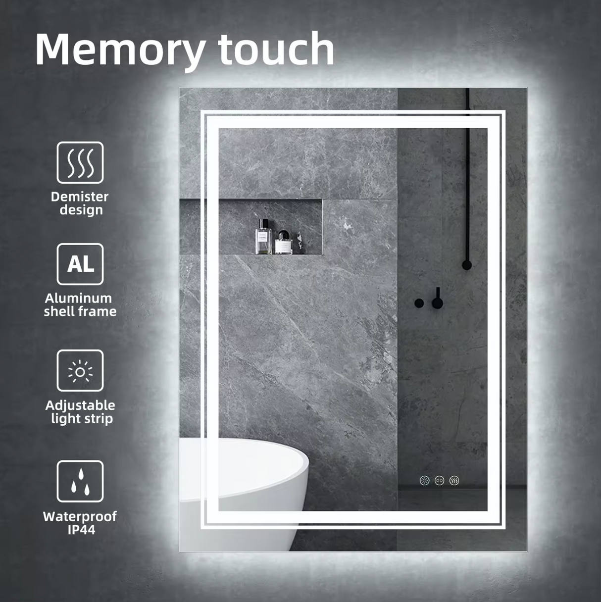 Interior Ave - 50 x 70cm Rectangle Frameless LED Bathroom Mirror