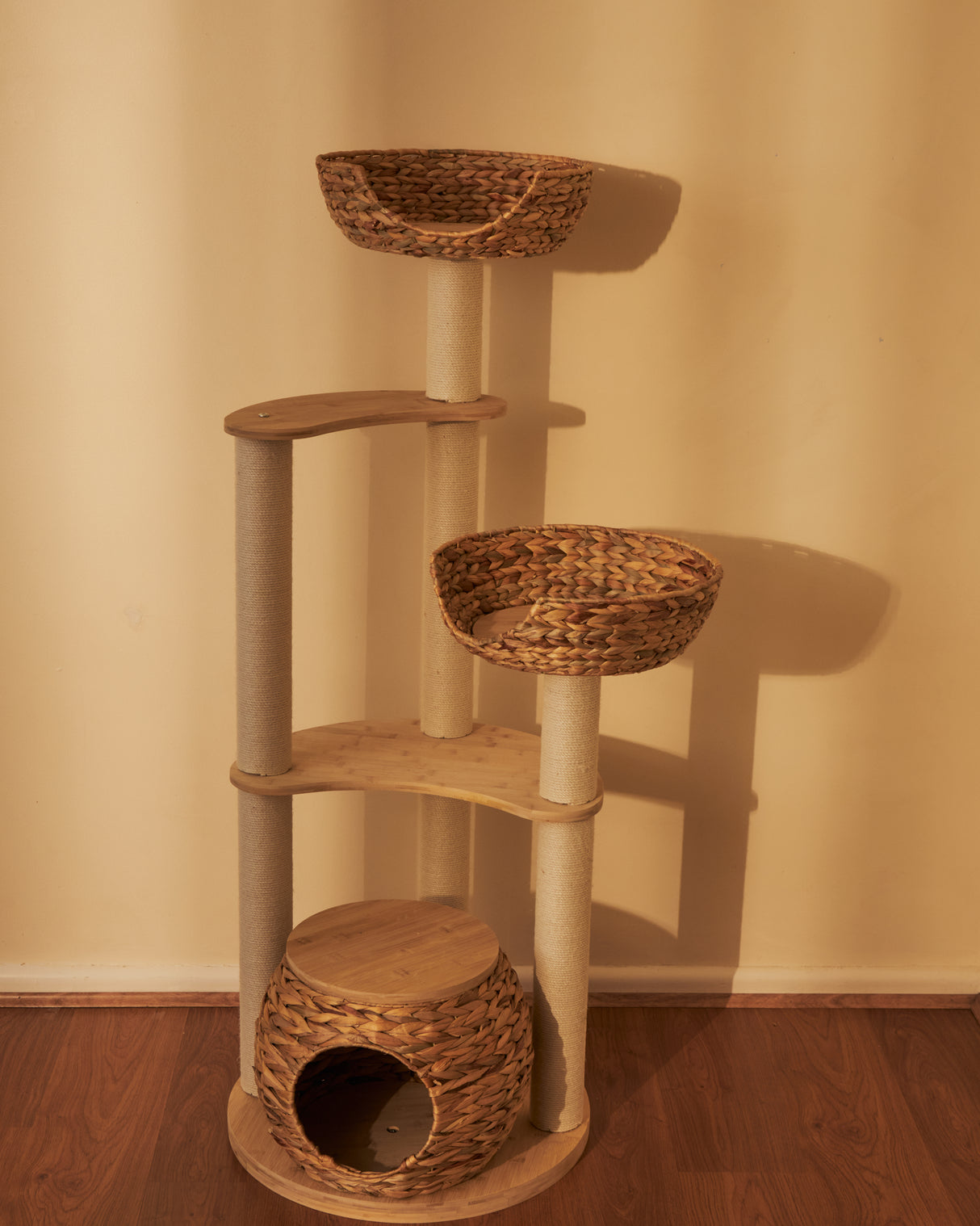 Whisker Wonderland Premium Eco Bamboo Cat Tree Large - Natural Bamboo Structure, Safe & Stable, Multi-Functional Cat Furniture, Climbing & Scratching