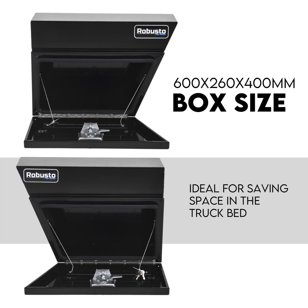 Under Tray Tool Box Underbody Pair Set 600mm Black Aluminium