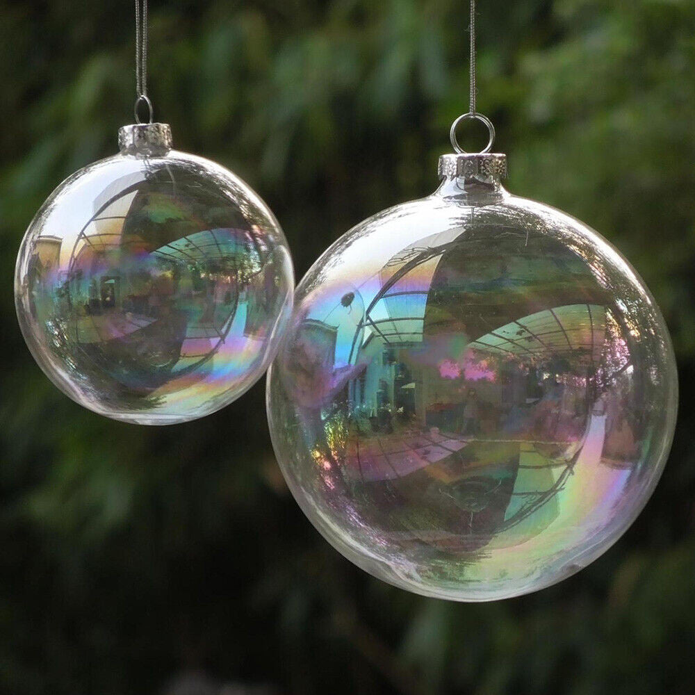 10 x Glass Bauble 8cm Diameter Round Clear with Silver Cap - table or tree centrepice personal memory theme craft gift