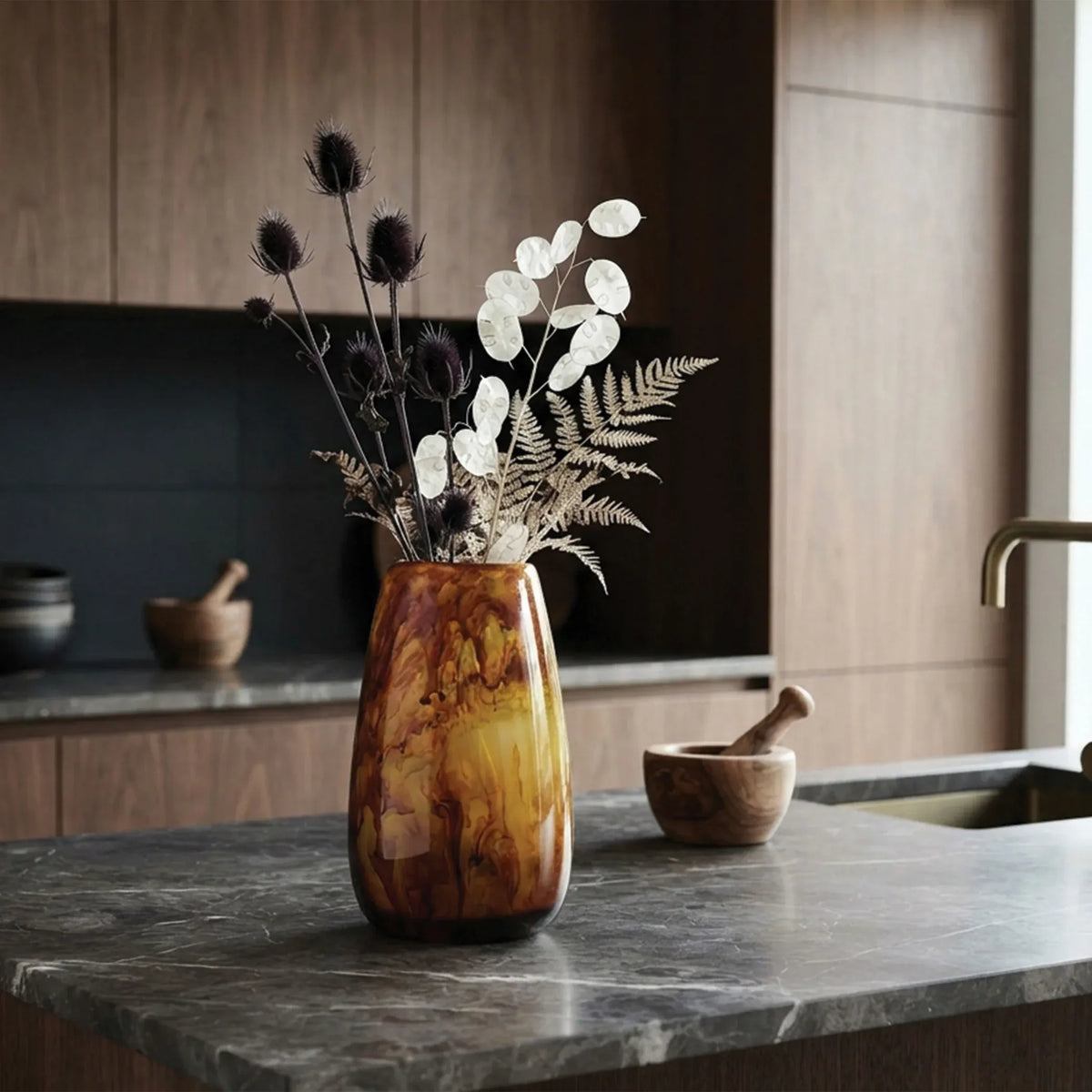 Urban Attitude RACH Large Vase Height 25.5cm, Width 17cm, Opening 6cm x 9cm - Burnt Amber