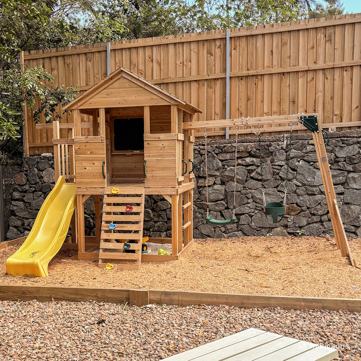 Lifespan Kids Kingston Cubby House Swing Set with 2.2m Yellow Slide