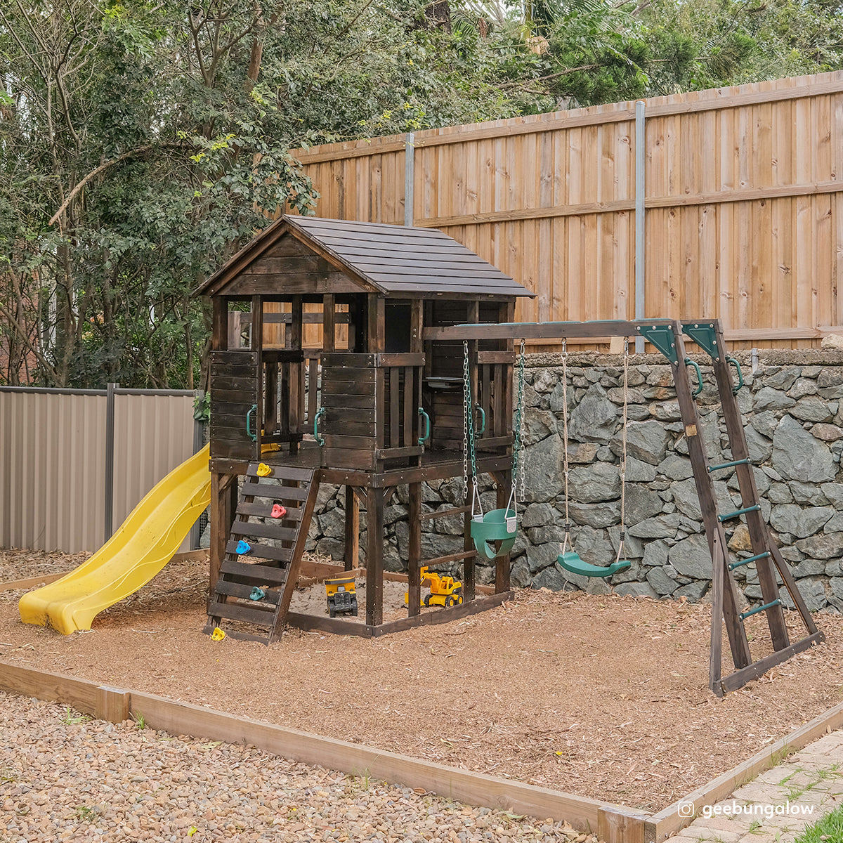 Lifespan Kids Kingston Cubby House Swing Set with 2.2m Yellow Slide