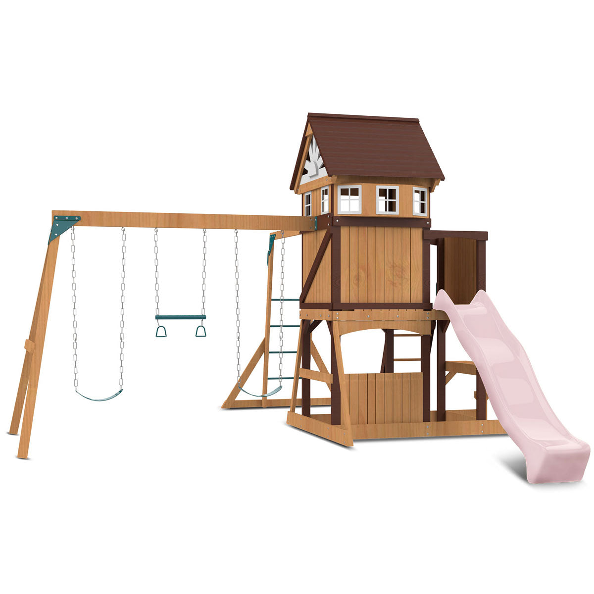 Lifespan Kids Meer Brook Swing Set, Monkey Bars & Play Centre with 2.2m Slide (Pastel Pink)