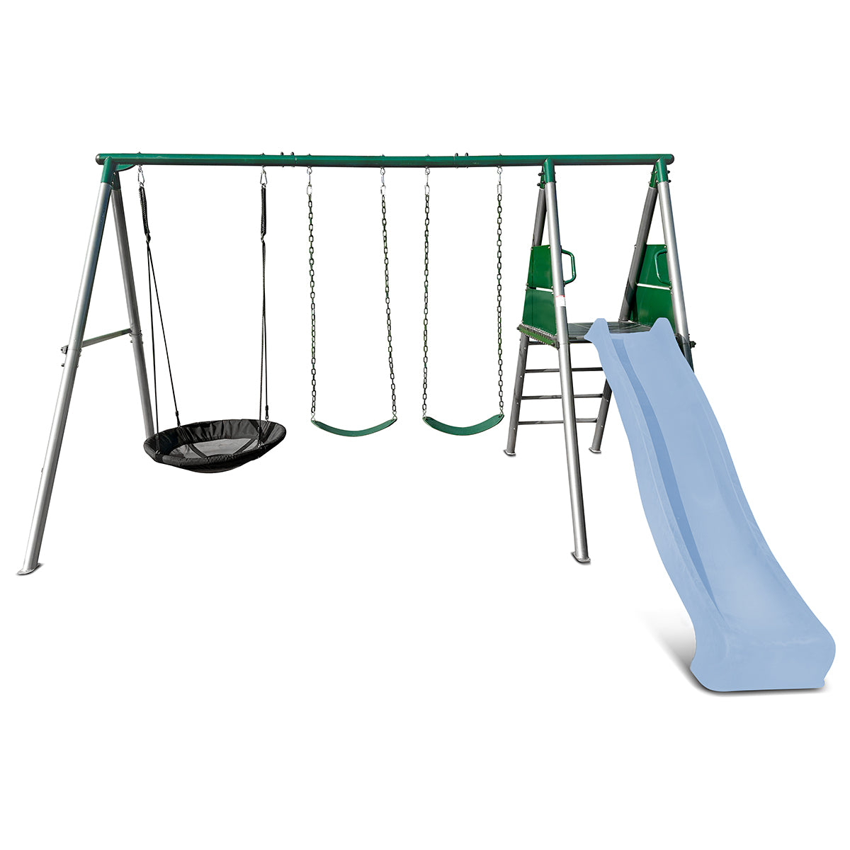 Lifespan Kids Europa Commercial Grade Steel Swing Set with Climb & 2.2m Slide (Pastel Blue)