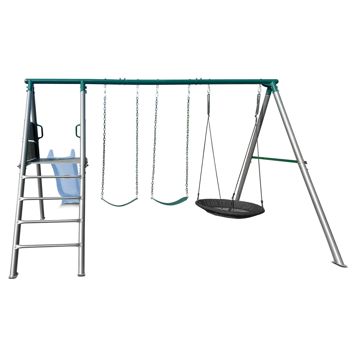Lifespan Kids Europa Commercial Grade Steel Swing Set with Climb & 2.2m Slide (Pastel Blue)