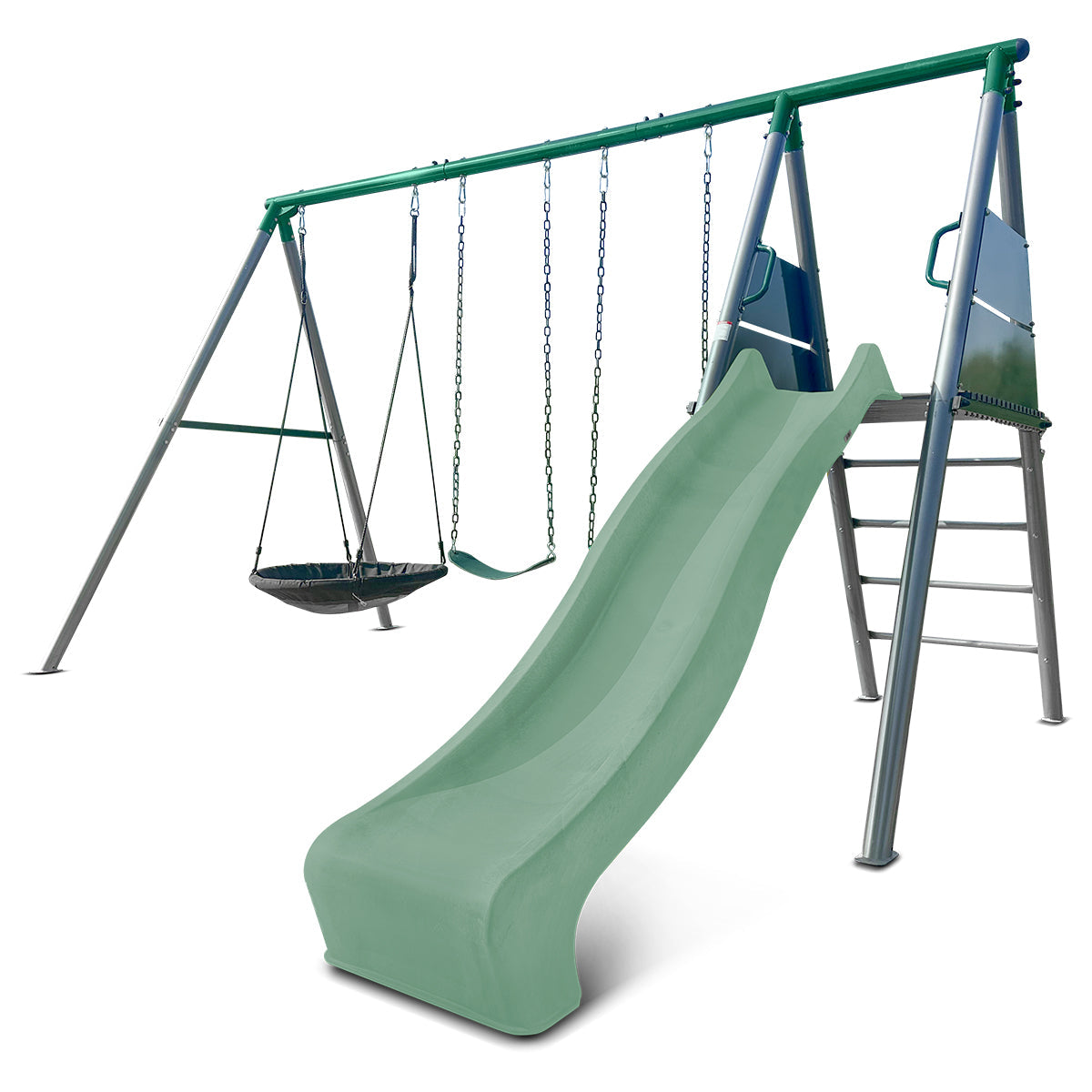 Lifespan Kids Europa Commercial Grade Steel Swing Set with Climb & 2.2m Slide (Pastel Green)