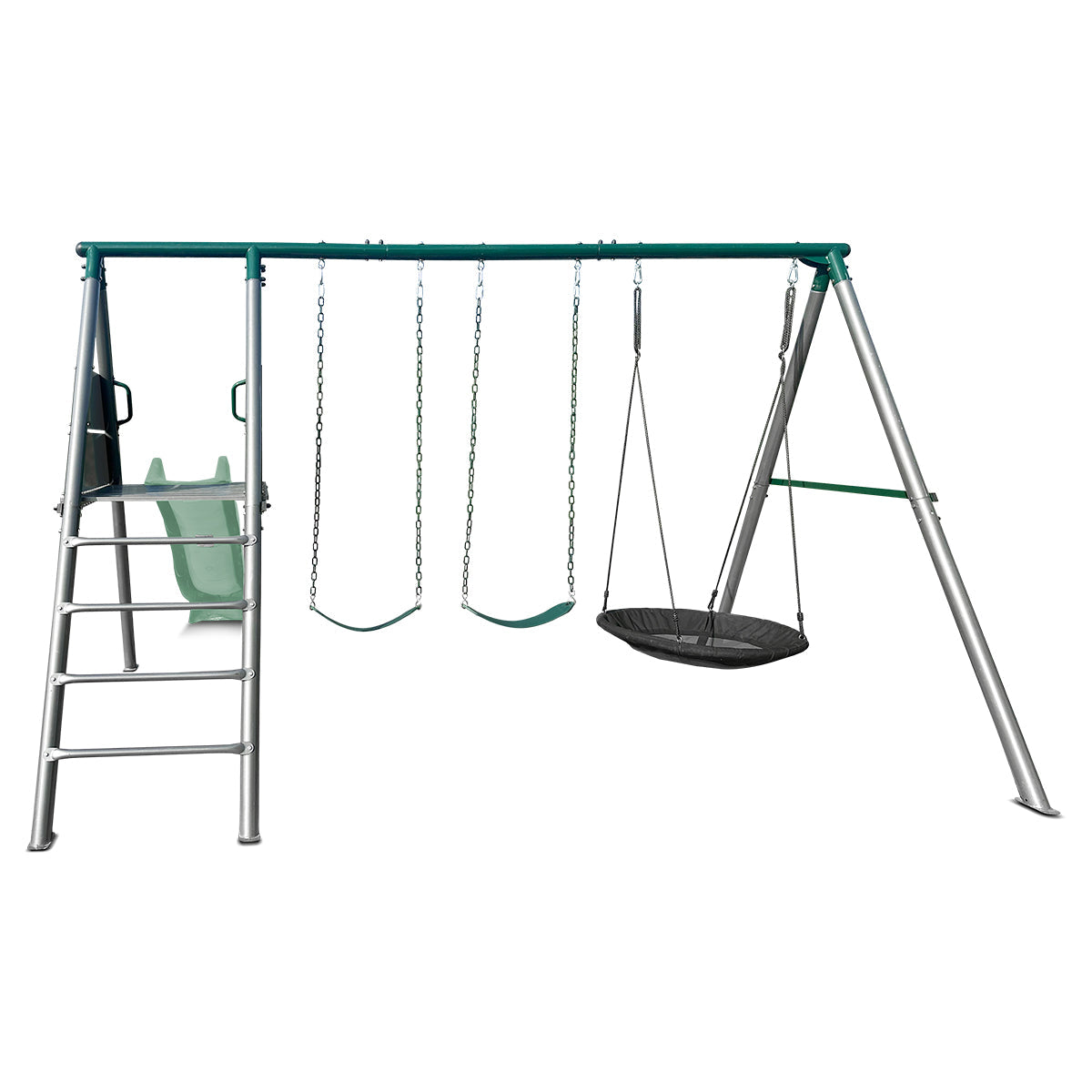 Lifespan Kids Europa Commercial Grade Steel Swing Set with Climb & 2.2m Slide (Pastel Green)