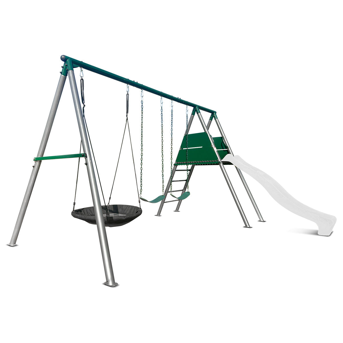 Lifespan Kids Europa Commercial Grade Steel Swing Set with Climb & 3.0m Slide (White)
