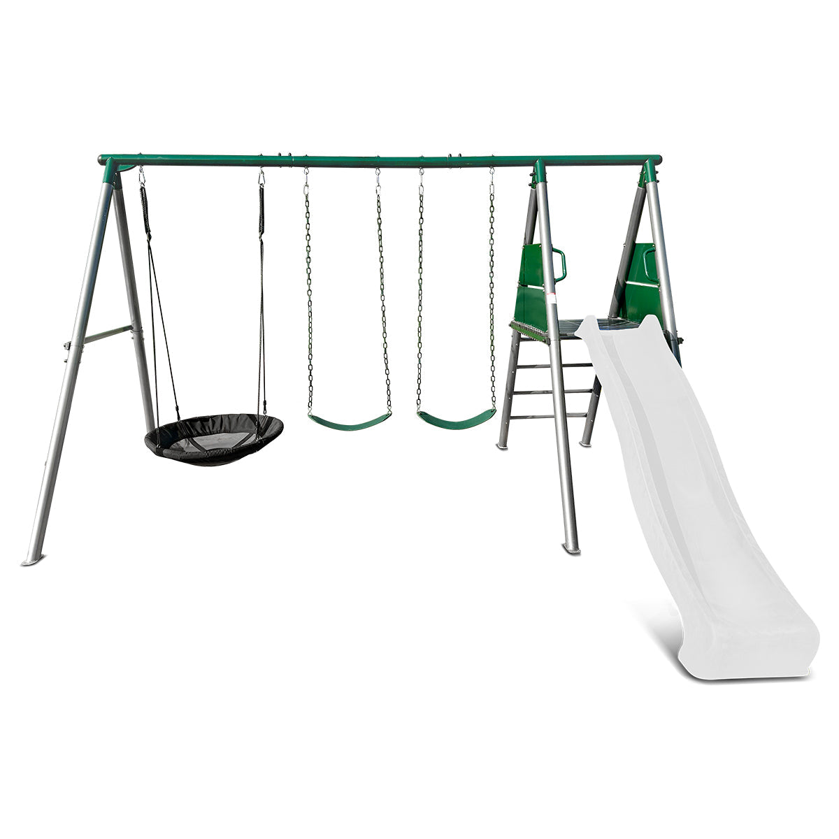 Lifespan Kids Europa Commercial Grade Steel Swing Set with Climb & 3.0m Slide (White)