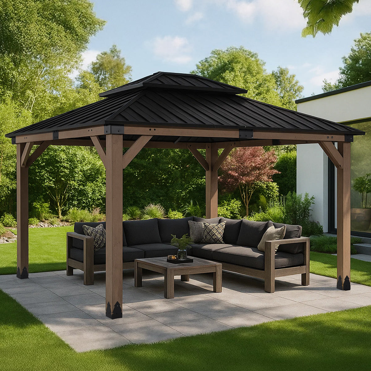 Yardtopia Maryborough 3.6m x 3m Timber & Steel Double Hip Roof Gazebo
