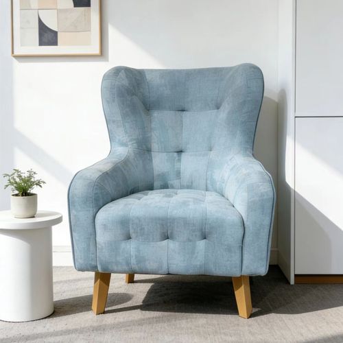 Tufted Armchair with Solid Wood Leg Printing on Back