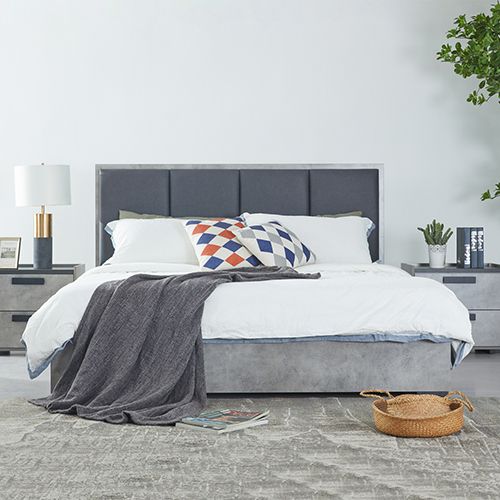 King 4 Pcs Bedroom Suite with Dresser Fabric Combination of Black & Cement Colour