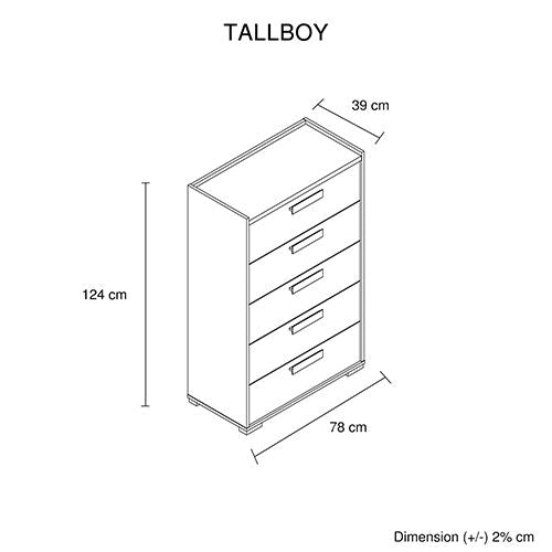 King 4 Pcs Bedroom Suite with Tallboy Fabric Combination of Black & Cement Colour