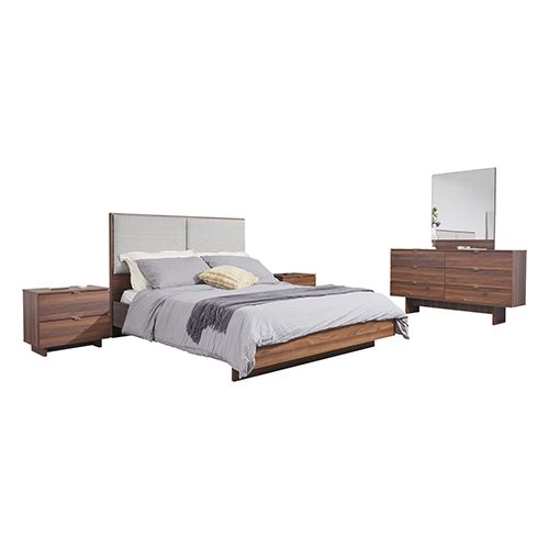 4 Pcs King Bedroom Suite with Dresser in Fabric LED Light