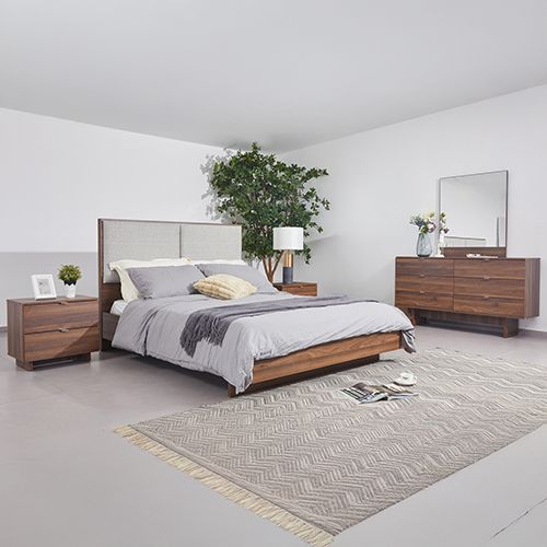 4 Pcs King Bedroom Suite with Dresser in Fabric LED Light