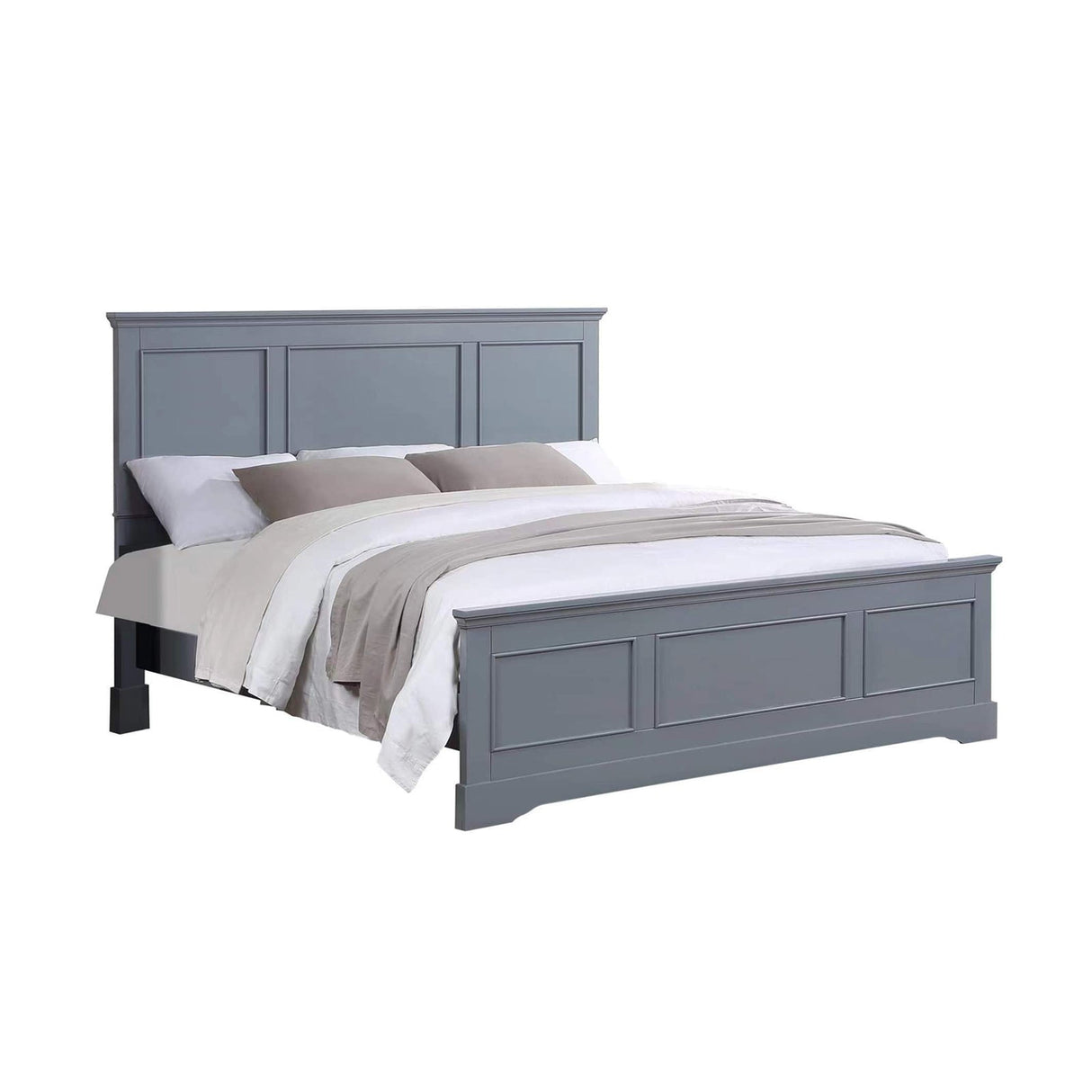 4 Pieces Bedroom Suite in Solid Wood & MDF Queen Size Grey Colour Bed, Bedside Table & Tallboy