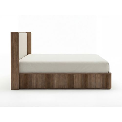 King Bed Frame with Fabric Upholstered Headboard in oak colour