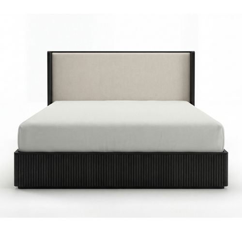 Queen Bed Frame with Fabric Upholstered Headboard in Black colour