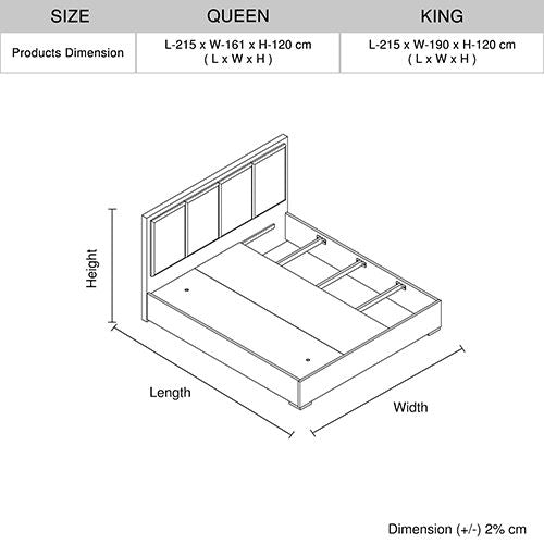 King Bed Frame Fabric Upholstery in Cement Colour