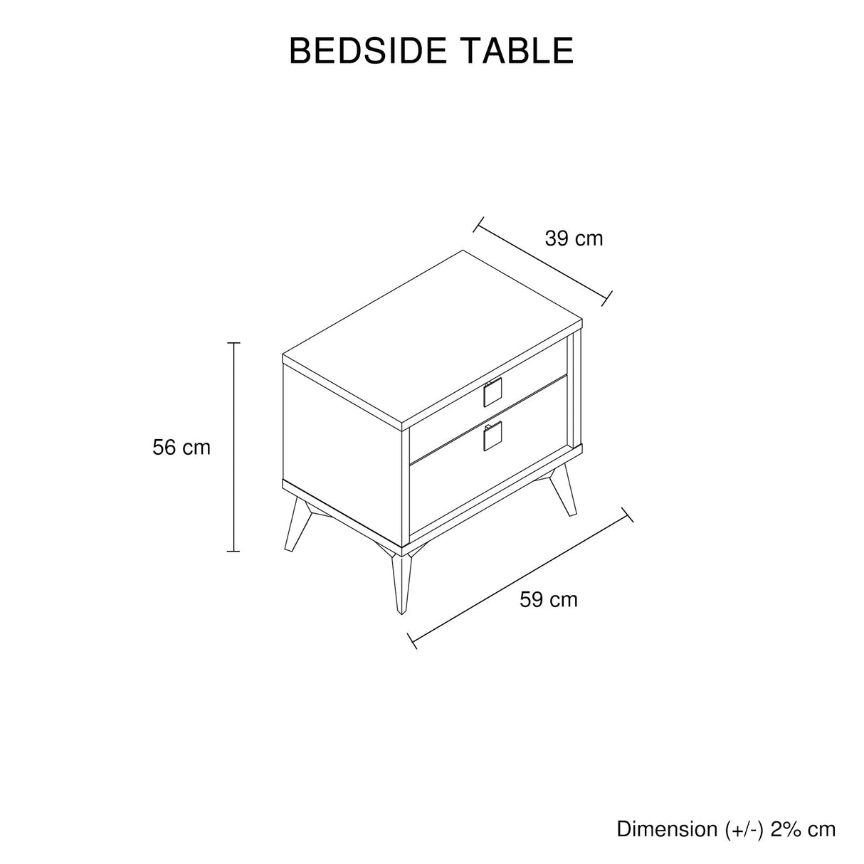 Bedside Table with 2 Storage Drawers Champagne and Black Colour