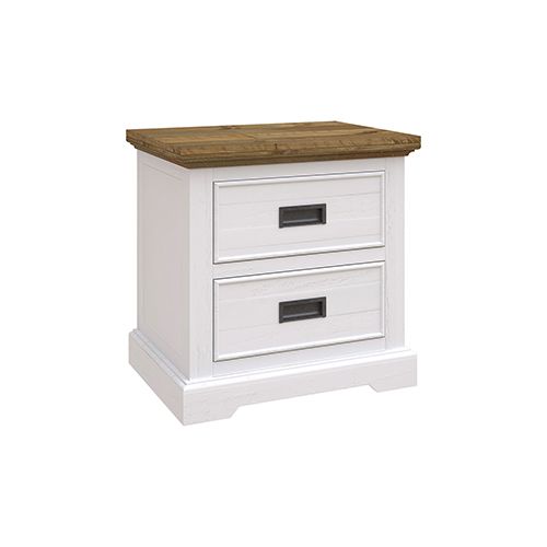 Miami White Bedside Table Two Drawers Slim Metal Handles Night Stand