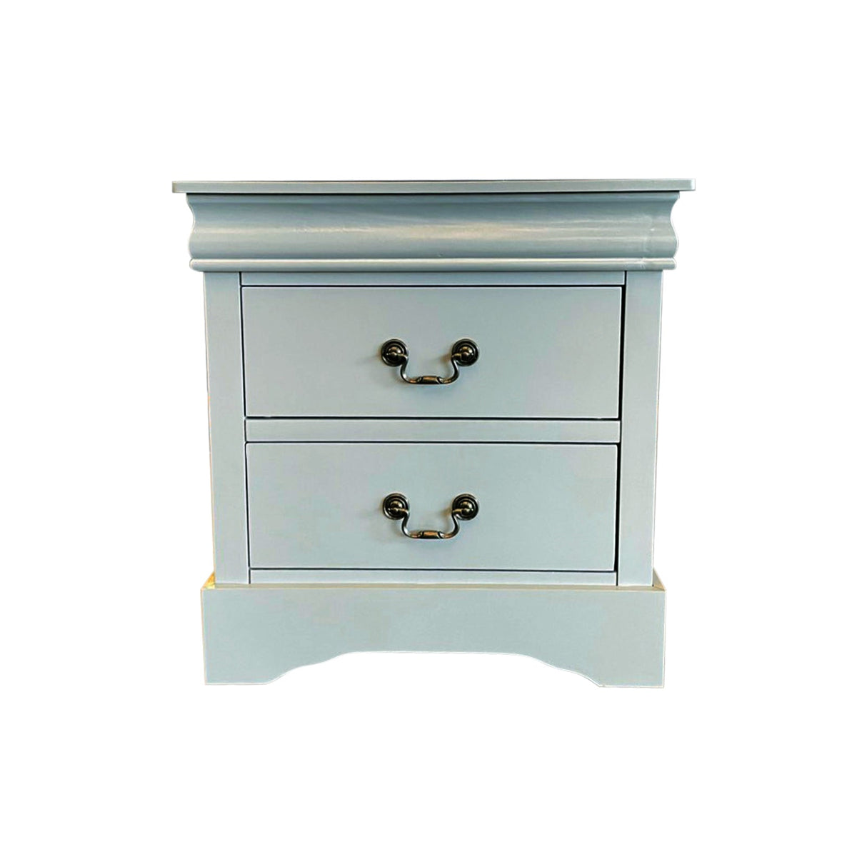 Bedside Table Grey Colour With 2 Drawers Solid Wood Metal Handles