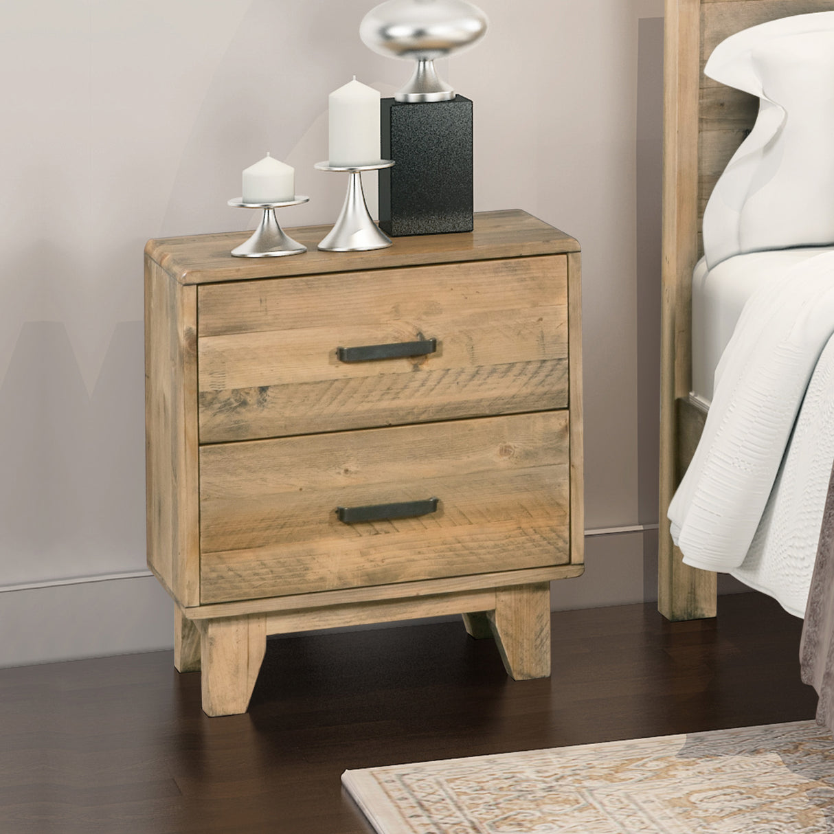 Bedside Table 2 drawers Solid Wood Light Brown Colour
