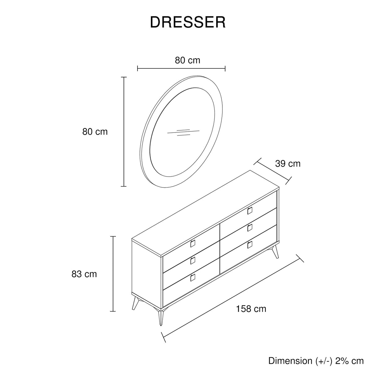 Dressing Chest With 6 Storage Drawers MDF Mirror Combination of Champagne and Black Colour