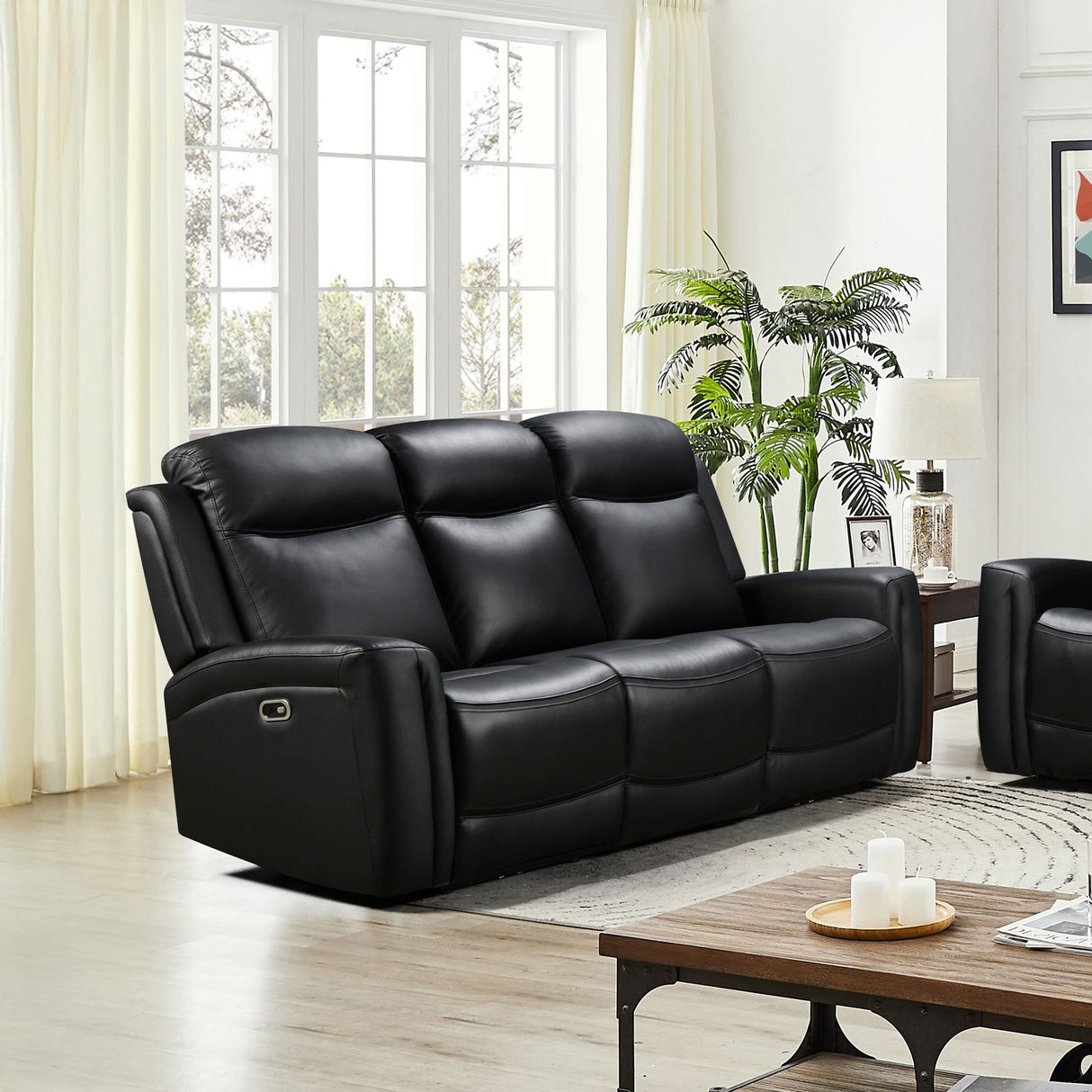 3 Seater Electric Leather/PVC Black Recliner