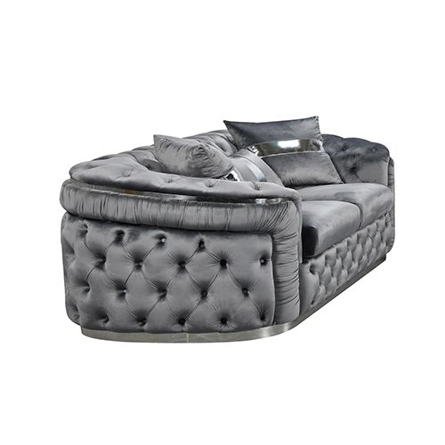 3+2+1 Seater Sofa Set Grey Velvet Fabric Solid Wood construction Silver Stainless Steel Trim