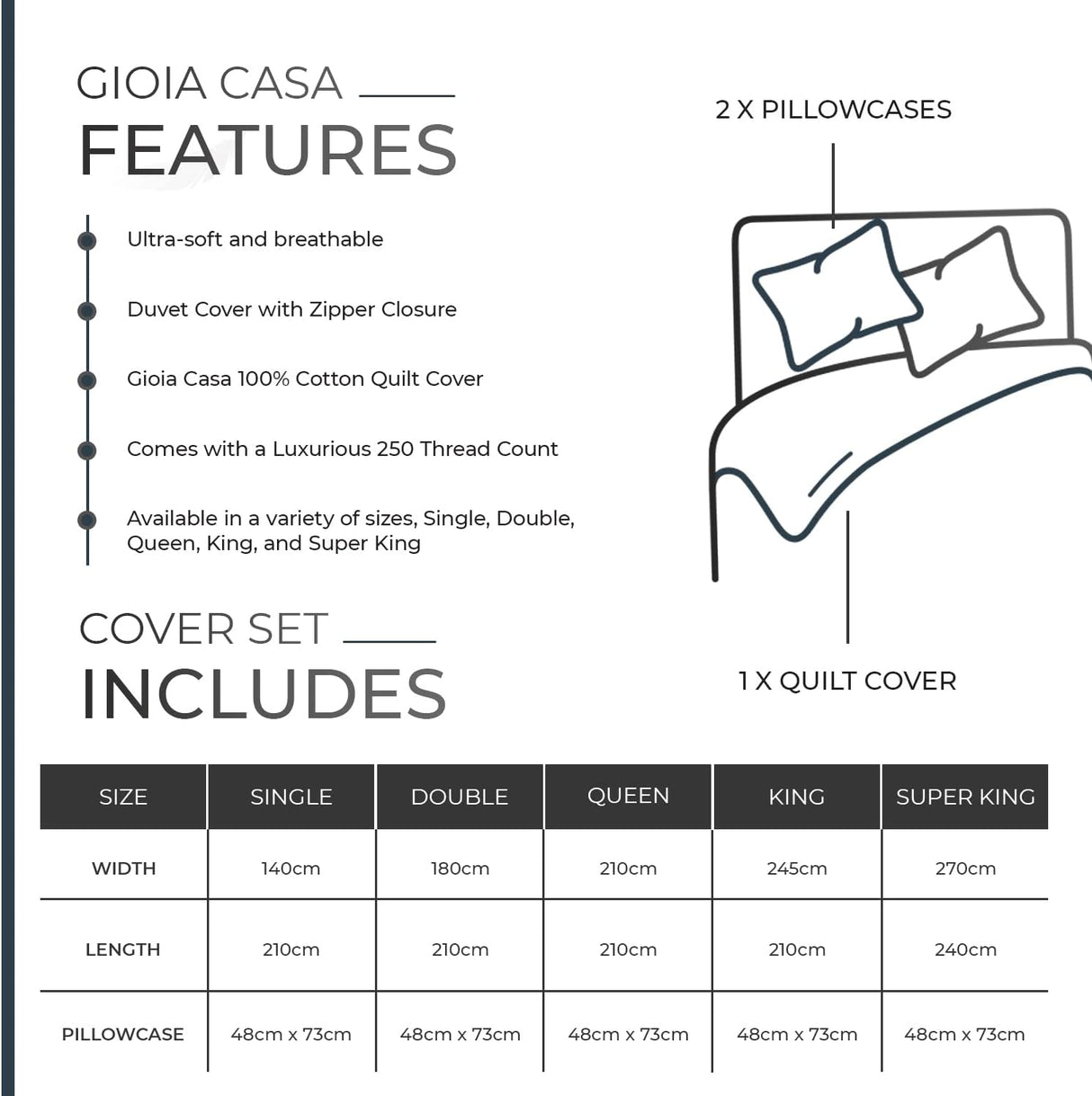 100% Cotton Vintage Washed Bed Quilt Cover Set - Dark Indigo - Single